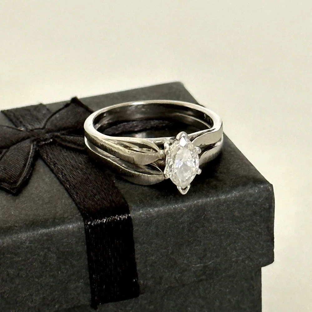 14K White Yellow Gold Natural Marquise VS Diamond Engagement Band Ring Size 6.25
